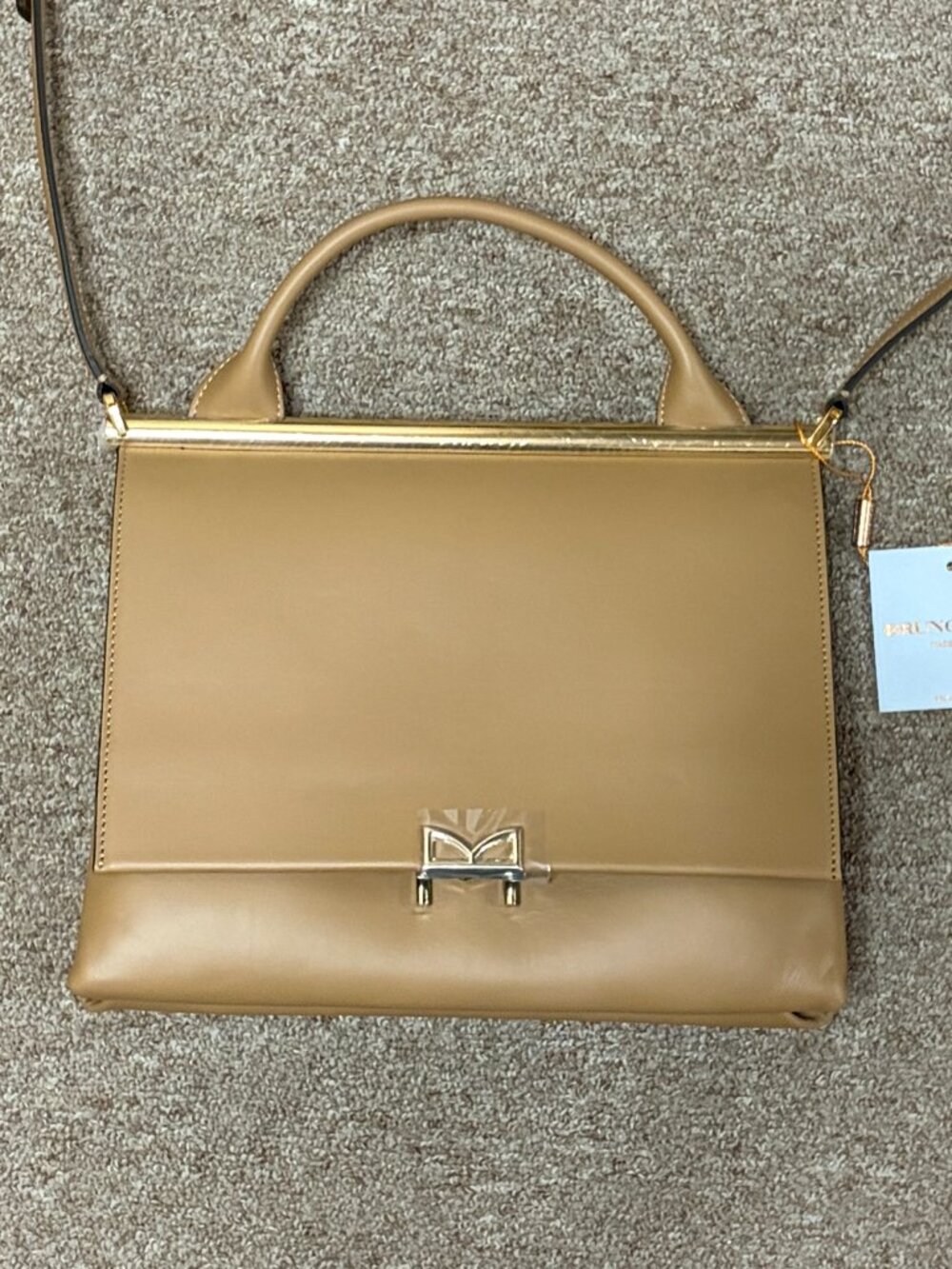 Bruno Magli Concertina Leather Handbag in Latte